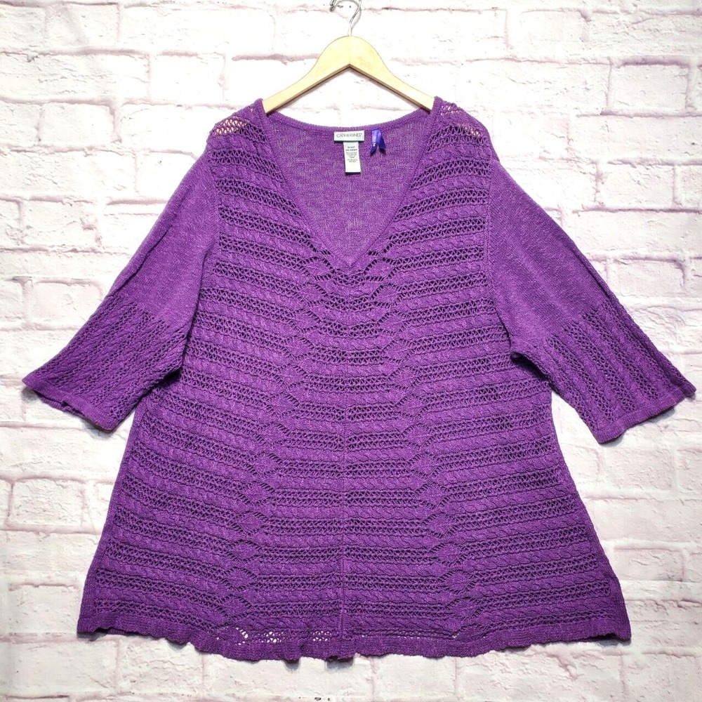 Catherines Open Knit Sweater Cover Up Womens Petite 3XWP Purple Knit Lagenlook